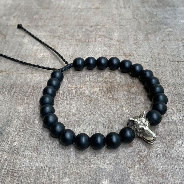 Wolf silver & black onyx bracelet