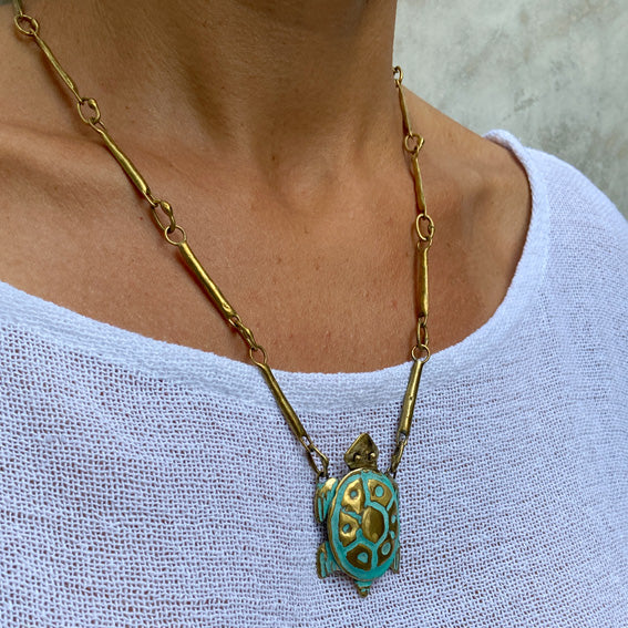 Turtle brass necklace