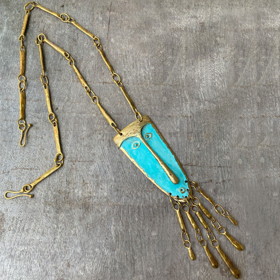 Mask brass necklace