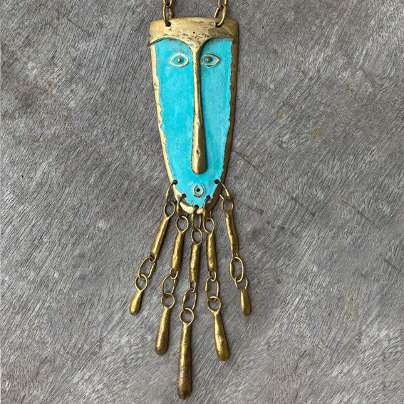Mask brass necklace