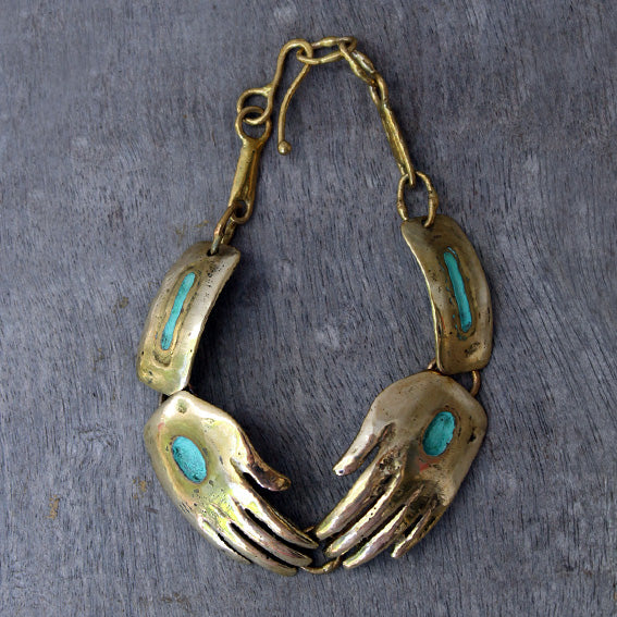 Blue Hands brass bracelet