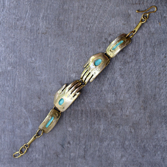 Blue Hands brass bracelet