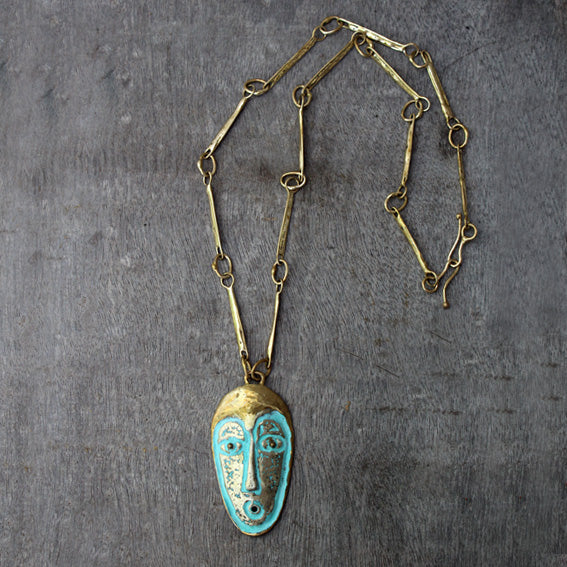 Mask brass necklace