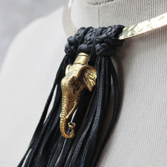 Elephant brass & leather choker