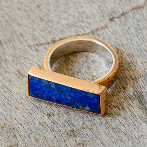 Copper ring with rectangle lapis lazuli