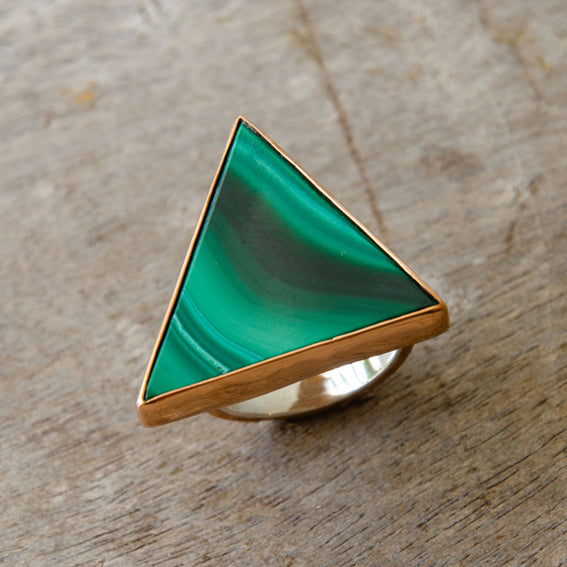 Copper ring with triangle malachite