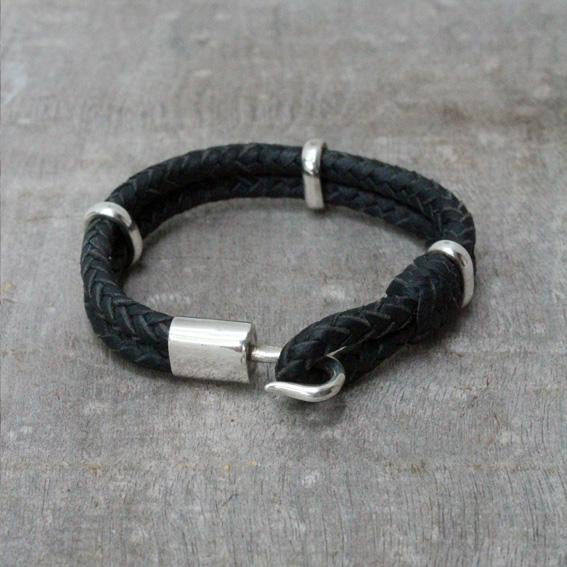 Hook silver & leather bracelet