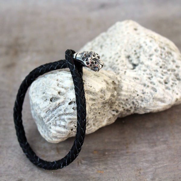 Jaguar silver & leather bracelet
