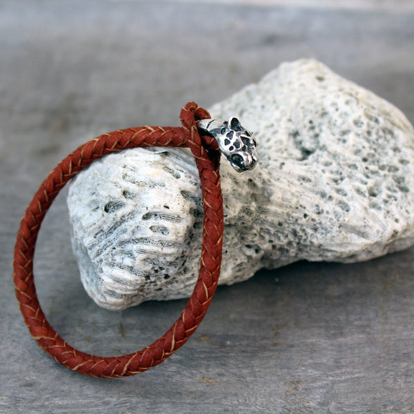 Jaguar silver & leather bracelet