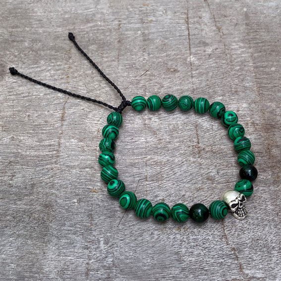 Skull silver & malachite bracelet