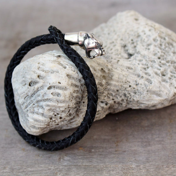 Panther silver & leather bracelet
