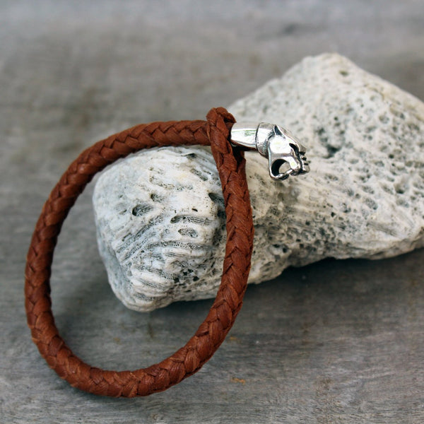 Panther silver & leather bracelet