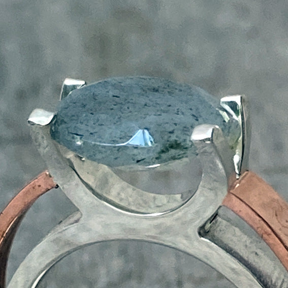 Silver & copper ring with labradorite