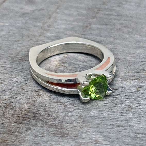 Silver & copper ring with peridot