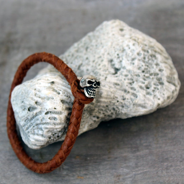 Skull silver & leather bracelet