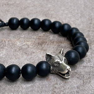 Wolf silver & black onyx bracelet