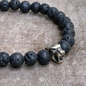 Panther silver & lava stone bracelet