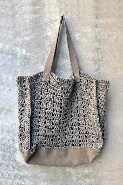 Holiday leather & crochet bag