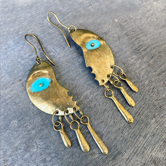 Crescent Moon brass earrings