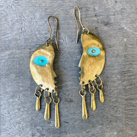 Crescent Moon brass earrings