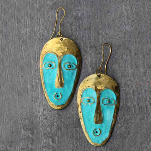 Mask brass earrings