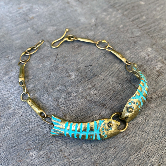 Kissing Fish brass bracelet