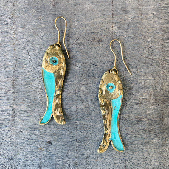 Fish brass earrings