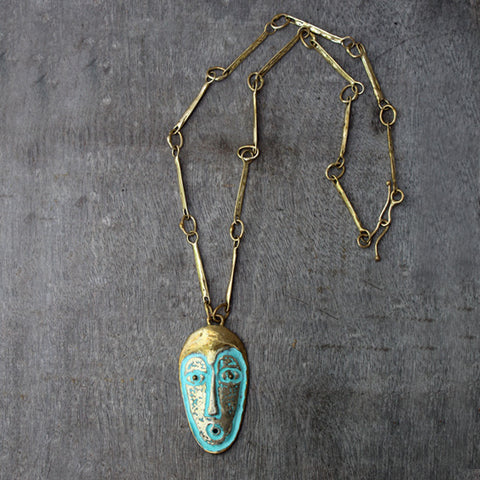 Mask brass necklace
