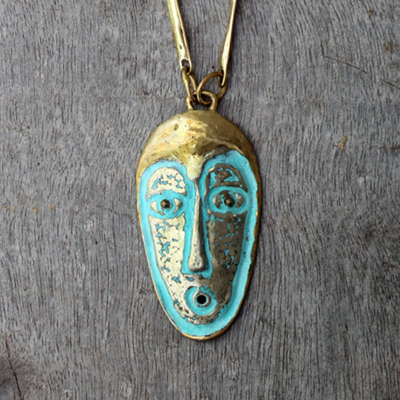 Mask brass necklace