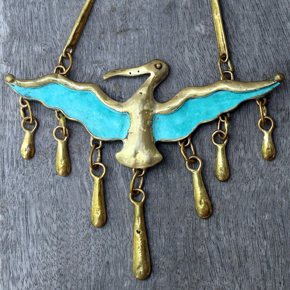 Pelican brass necklace