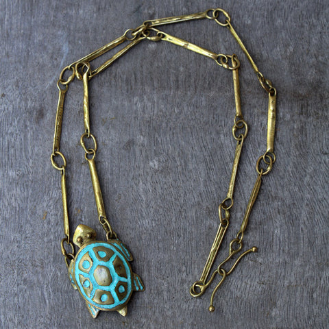 Turtle brass necklace