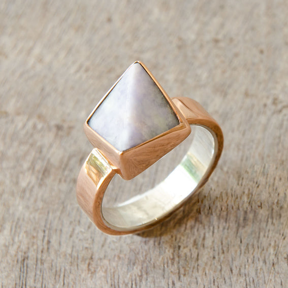 Copper ring with ice jade