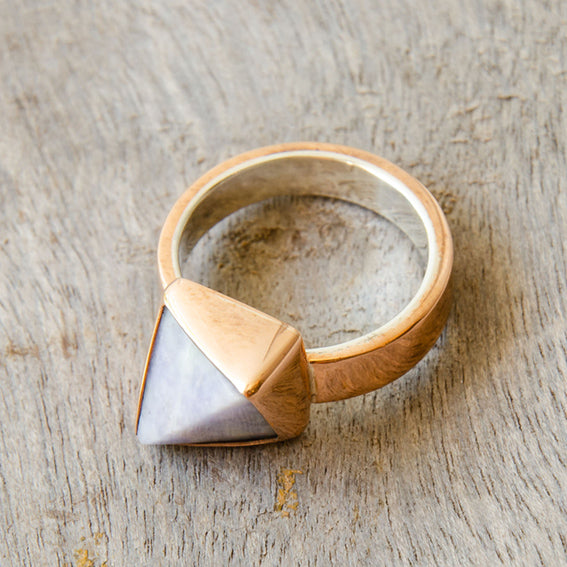 Copper ring with ice jade