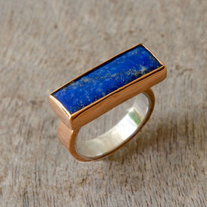 Copper ring with rectangle lapis lazuli