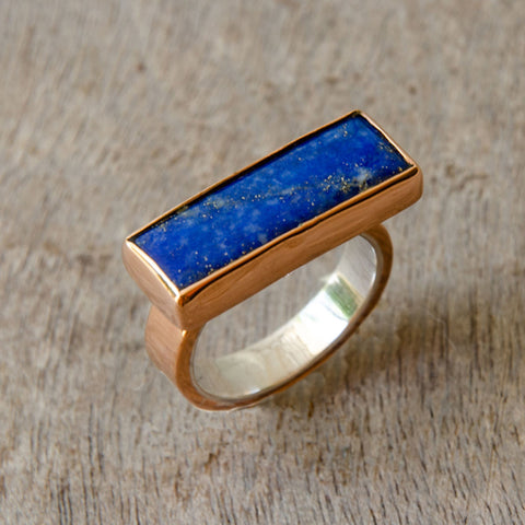 Copper ring with rectangle lapis lazuli
