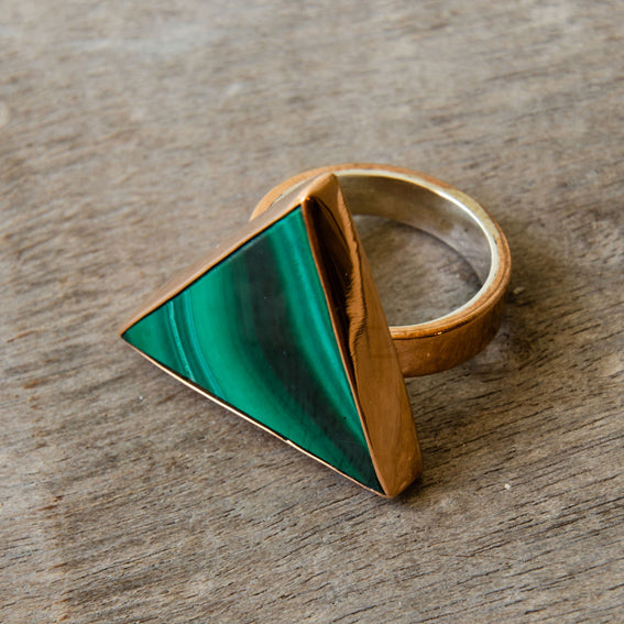 Copper ring with triangle malachite