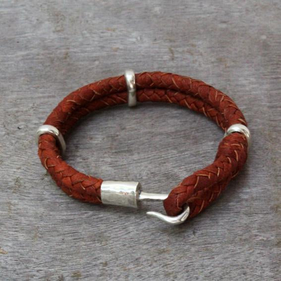 Hook silver & leather bracelet