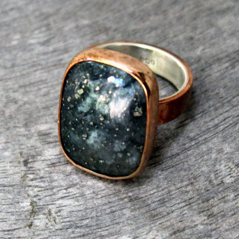 Copper ring with pyrite agate