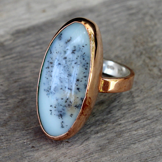 Copper ring with moss agate