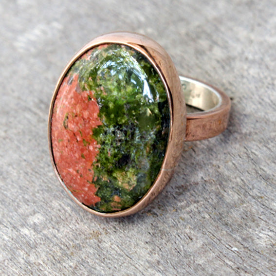 Copper ring with unakite